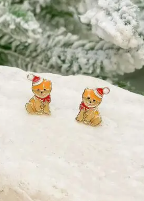 Pomeranian Christmas Studs