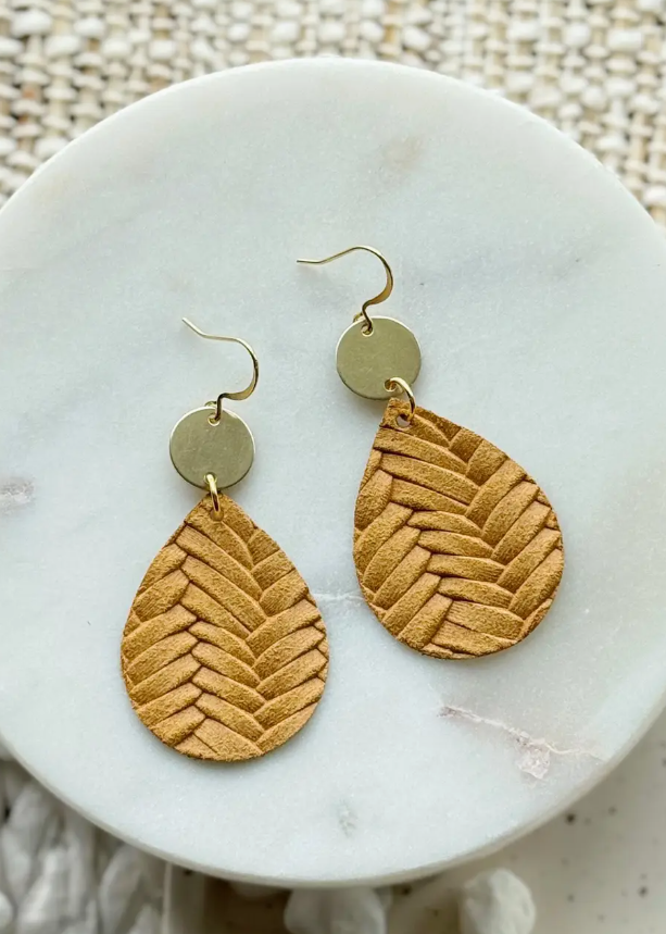 Basket Weave Earrings Mustard