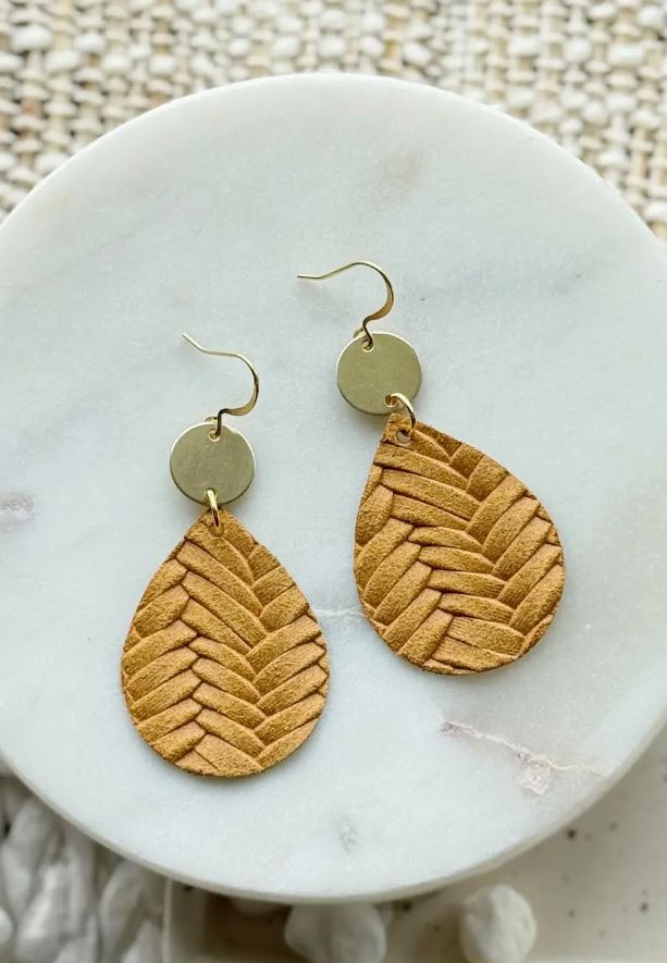 Basket Weave Earrings Mustard