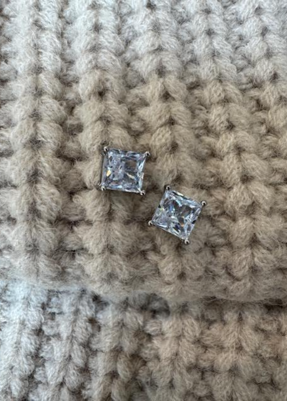 Pillow Baguette Earrings Silver