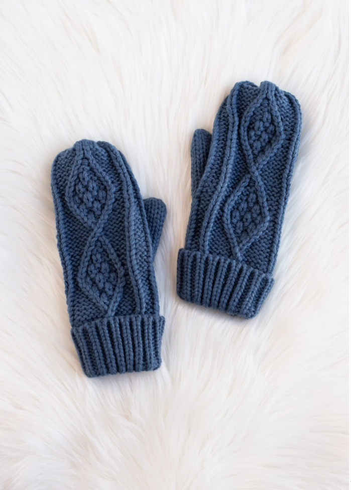 Cable Knit Mittens Navy