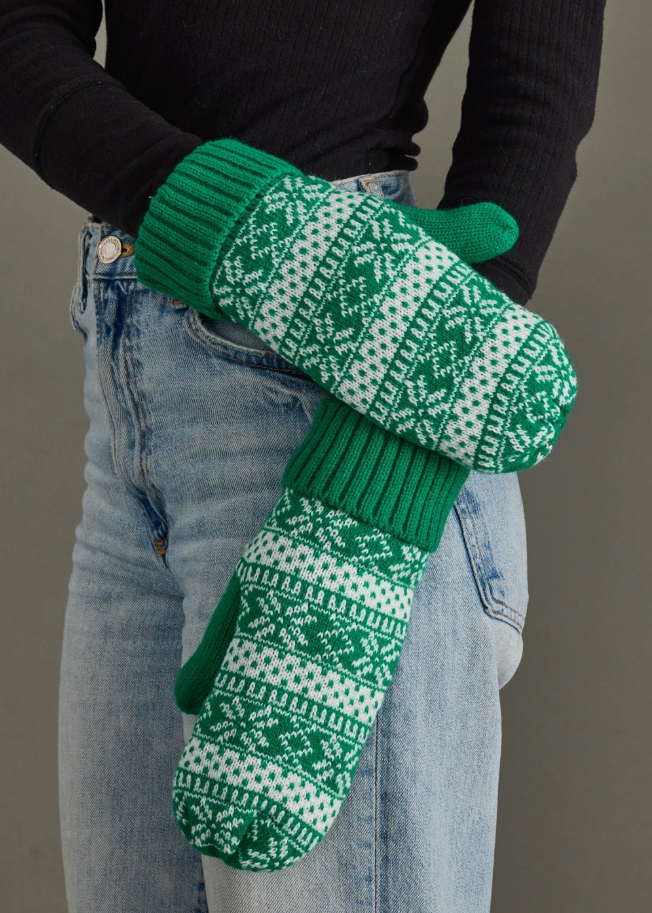 Snowflake Mittens Green