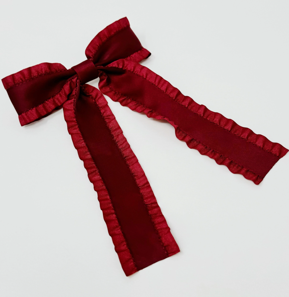 Wavy Hair Bow Burgundy