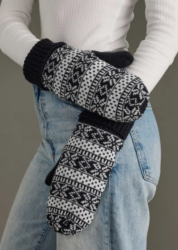 Snowflake Mittens navy