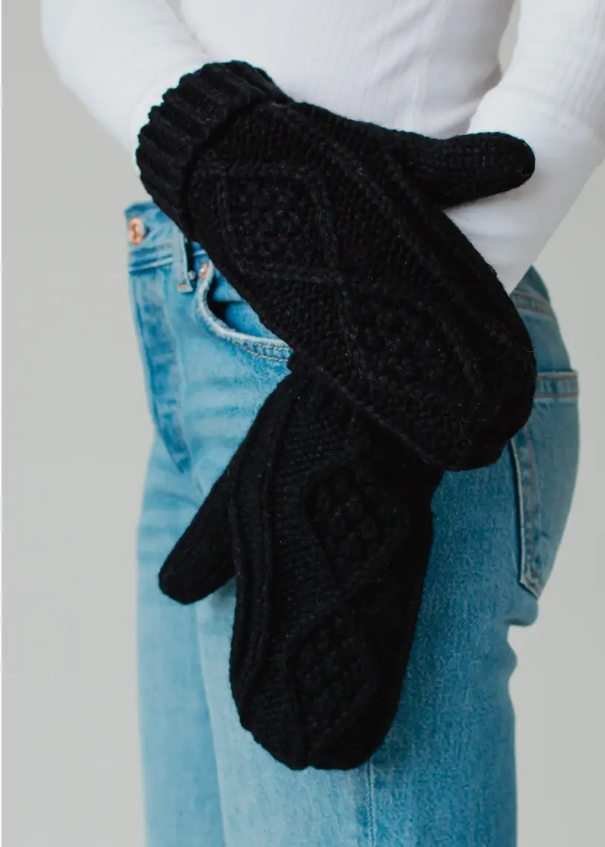 Cable Knit Mittens Black