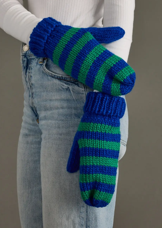 Striped Mittens Blu/Grn