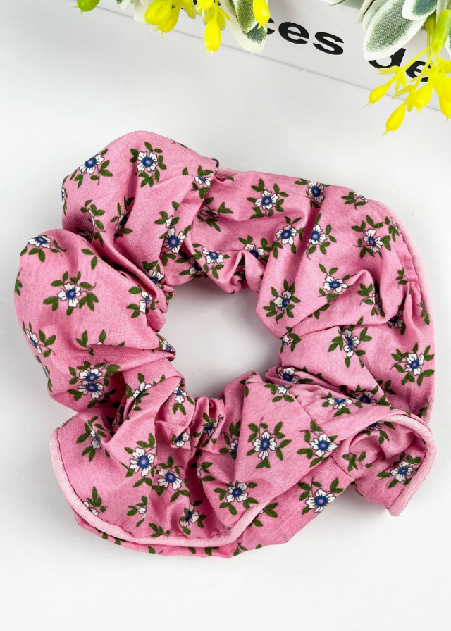 Pink Floral Scrunchie