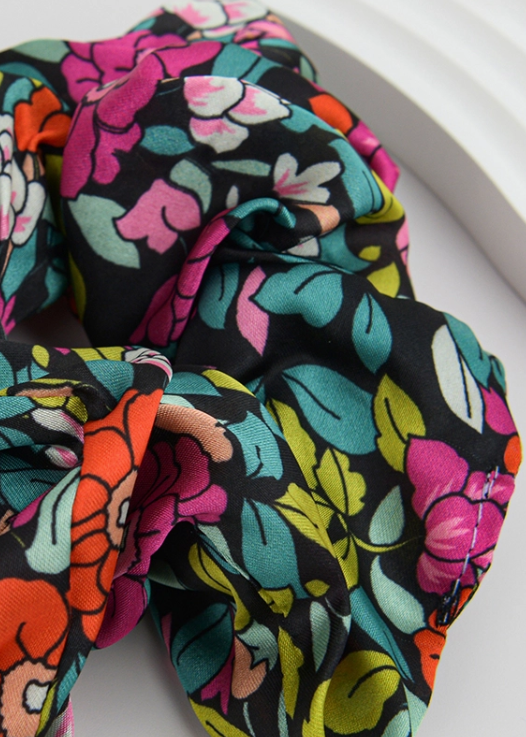 Black Flower Scrunchie