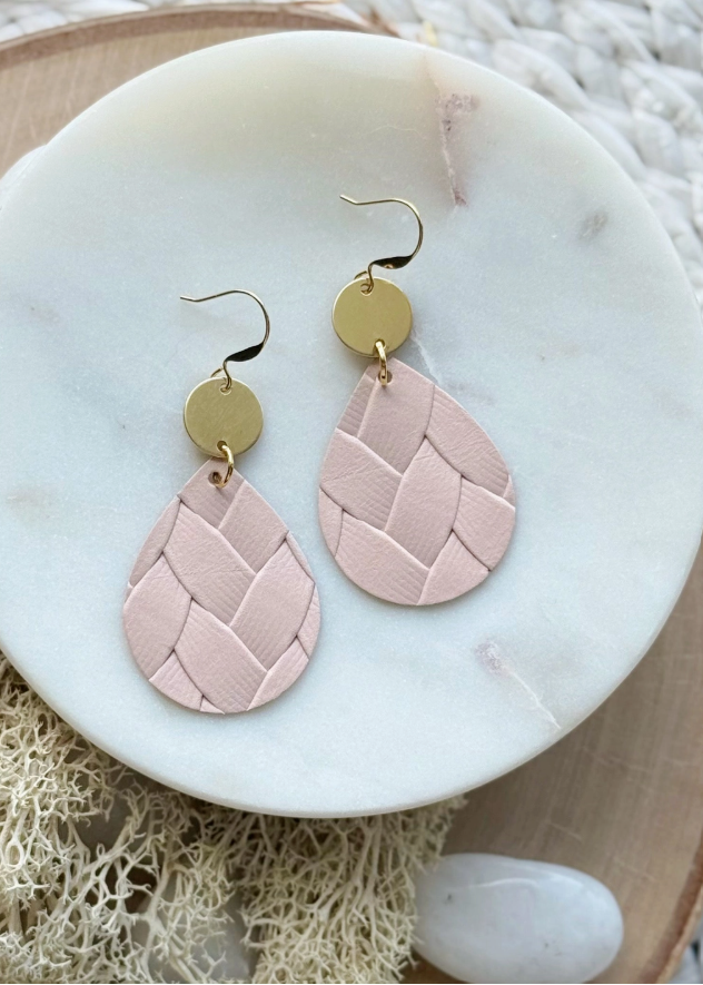 Basket Weave Earrings Bone